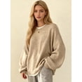 thumbnail image 6 of Women'S Long Sleeve Crewneck Jumper with Side Slit, Casual Soft Ribbed Knit Fall Winter Pullover Sweater, 6 of 8