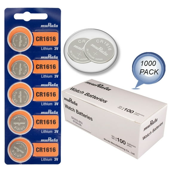 1000 NEW MURATA CR1616 3V Lithium Coin Battery FRESHLY NEW - Wholesale Pack