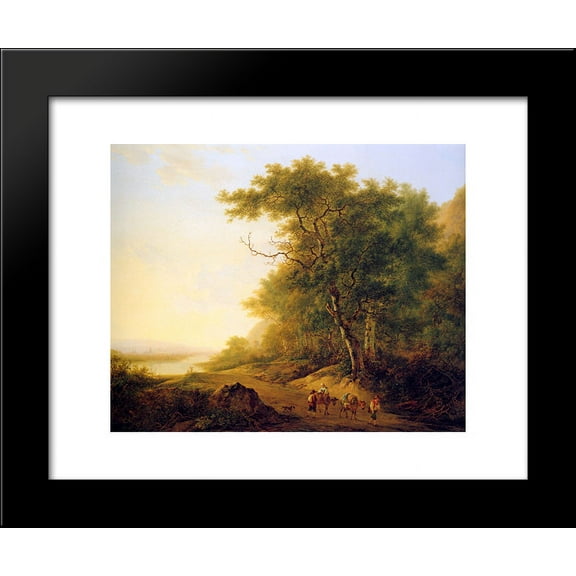 Mountainous landscape with travellers Sun__Mountainous-landscape-with-travellers 20x24 Framed Art Print by Jacob van Strij