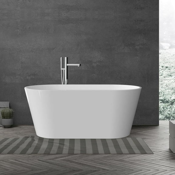 FOLDLIFE Freestanding White Acrylic Soaking Bathtub for Adults with Chrome Overflow and Drain for Your Bathroom