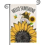 Summer Sunflower Hello Sunshine Garden Flag 28x40 Inch Gnome Bee Yellow Double Sided Vertical Yard Flag Outdoor Decoration (GF)