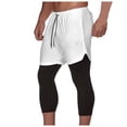 thumbnail image 4 of hopeusnice Mens Quick-Dry Workout Fashion Summer Solid Color Casual Beach Cotton Linen Fake 2-Piece Shorts Activewear Cropped Trousers Gym Pants Elastic Waist Drawstring, 4 of 8