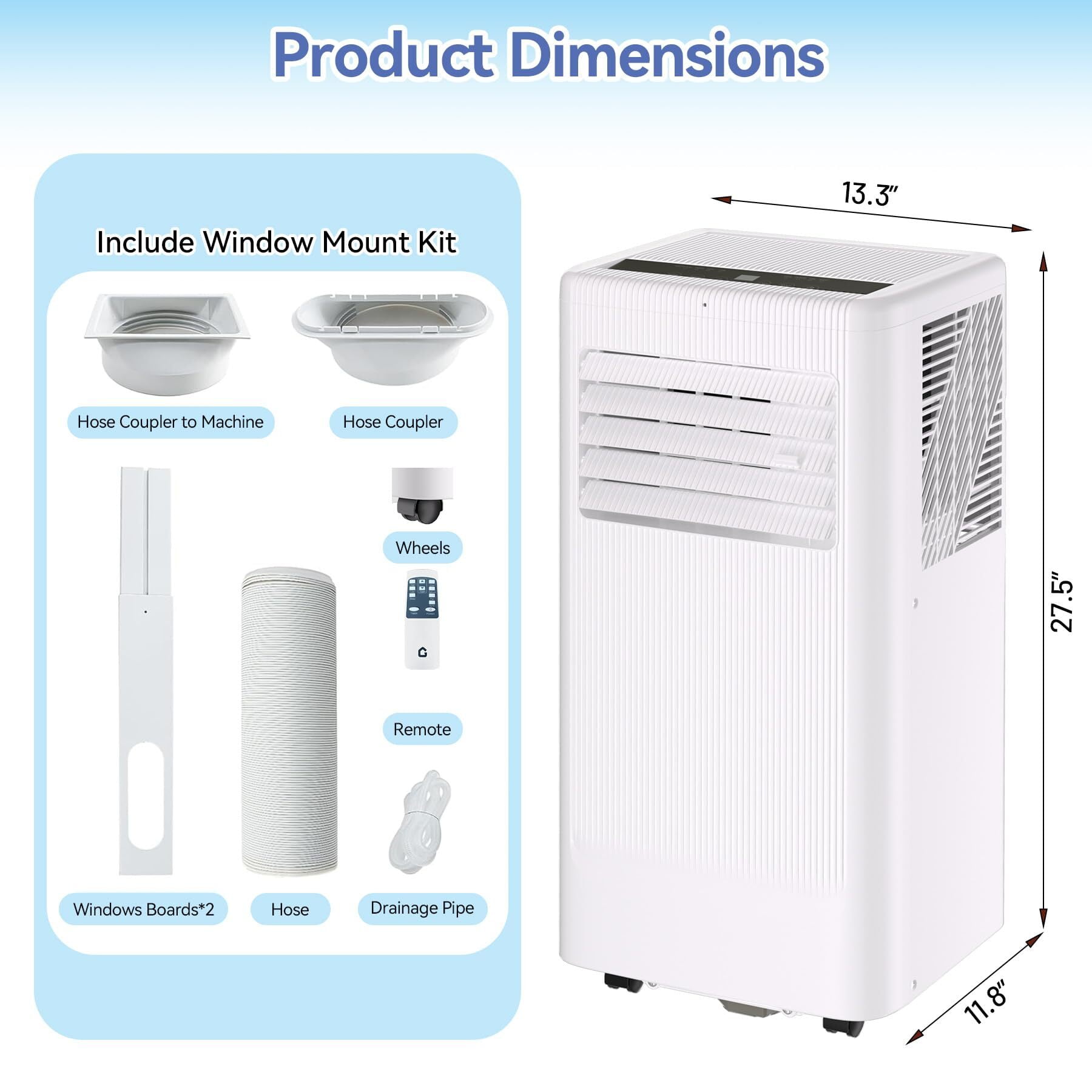 10000 BTU Portable Air Conditioner with Wheels, Portable AC Unit with Remote, Indoor Air Conditioner for Room 560 SQ.FT, Cooling/Fan/Dry Modes, Low Noise for Apartments, Office, Bedroom, Living Room