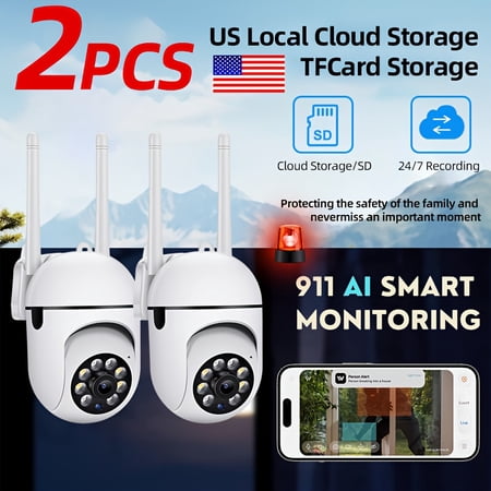 AI Security Camera with OpenAI, 911 Alarm, Full Color Night Vision, Two-Way Audio, Motion Detection, US Cloud, Easy Setup