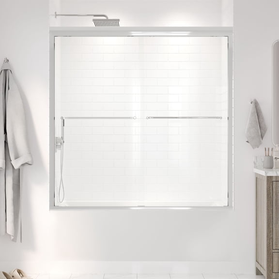 Seawin Strada Bypass Sliding Tub Door 56 - 60 in. W x 62 in. H Polished Chrome Hardware 3/8 inch (10 mm) Thick Clear Glass Polished Chrome