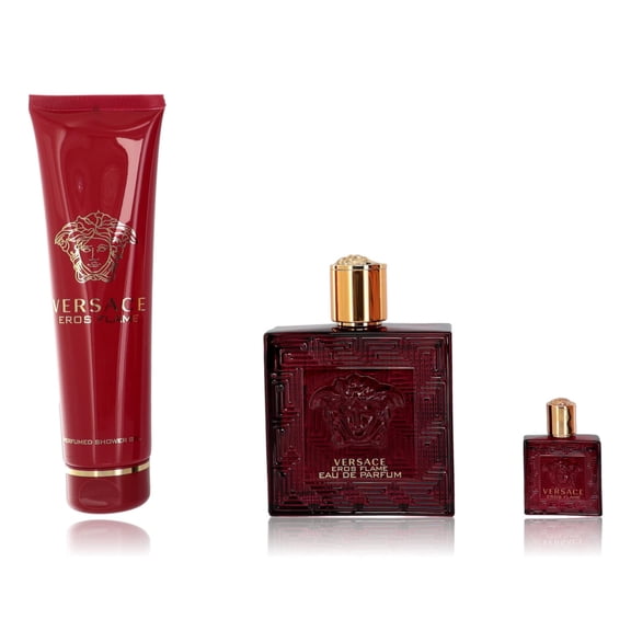 Versace Versace Eros Flame , 3 Pc Gift Set 3.4oz EDP Spray, 0.17oz EDP Spray (Mini), 5oz Bath and Shower Gel