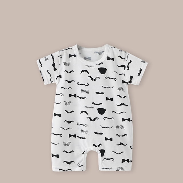 JDQJBZ Newborn Baby Clothes Short Sleeve Bodysuit Print Round Neck Button Closure Cotton Romper