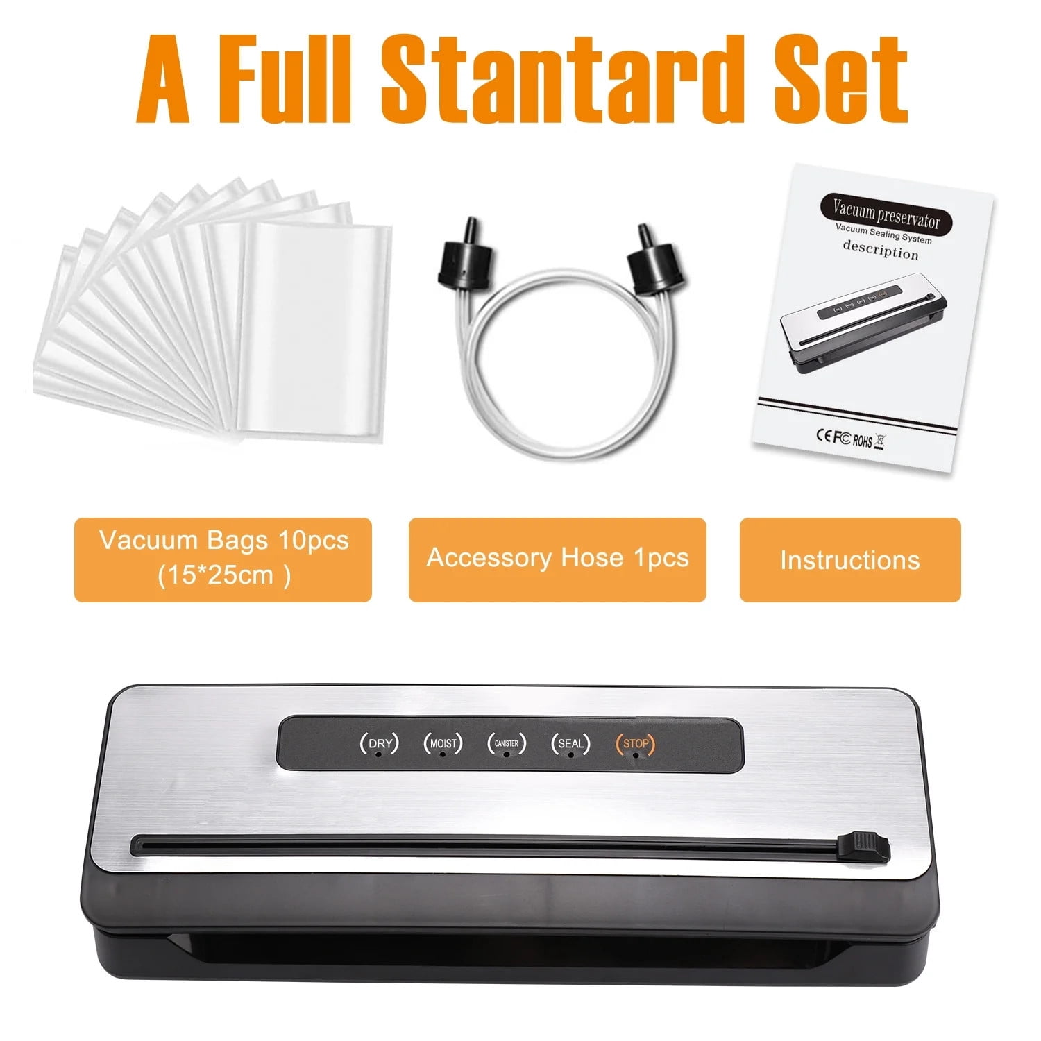 TEAFIRST Food Saver Vacuum Sealer, Vacuum Sealer Machine, Dry & Moist Food Preservation, Black