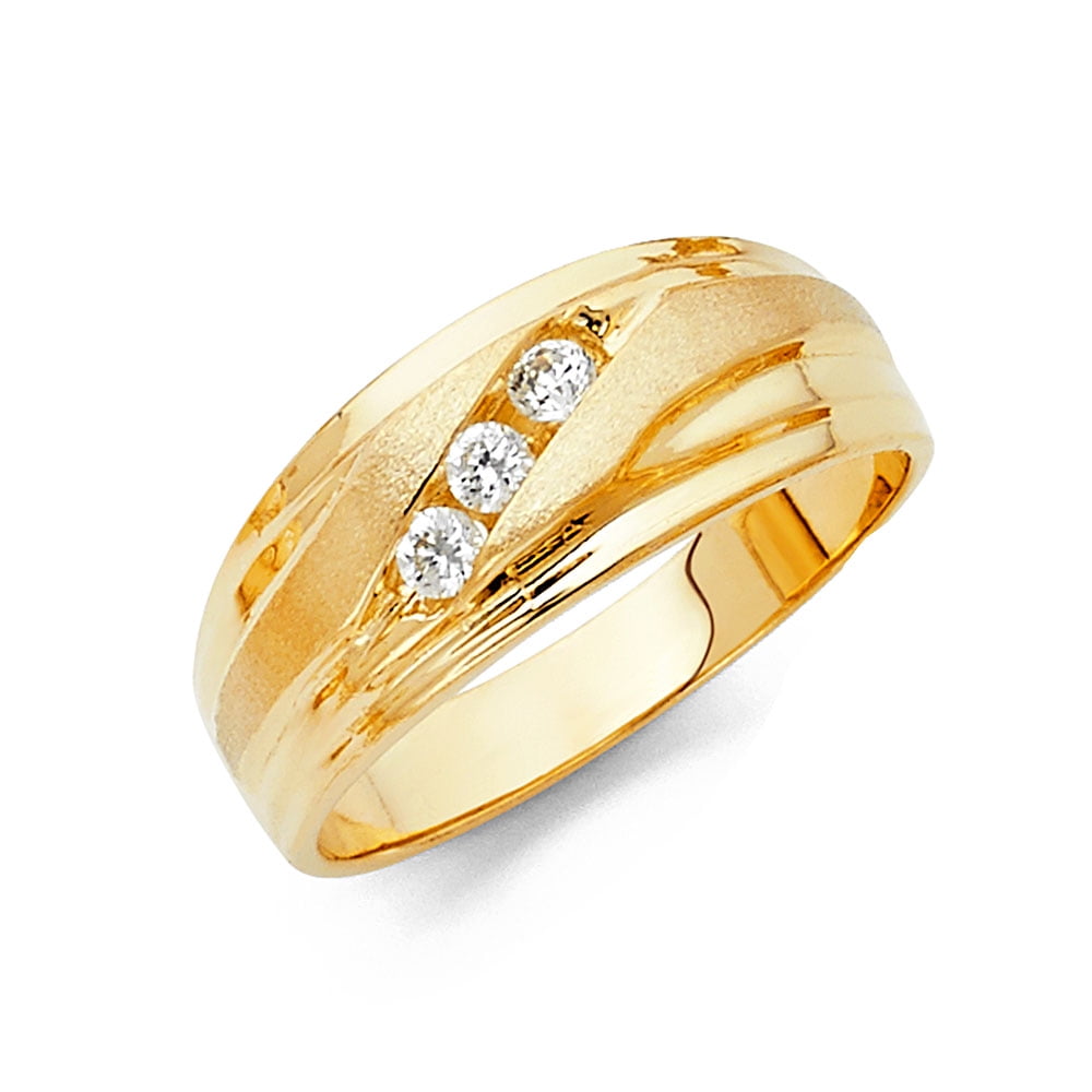12 Jewel Tie Solid 14k Yellow Gold Cubic Zirconia CZ Round Mens Wedding Ring Band Size