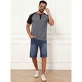 thumbnail image 5 of DARING DIVA Men's Henley Button Down Color Block Short Sleeve T-Shirt S Dark Gray, 5 of 7