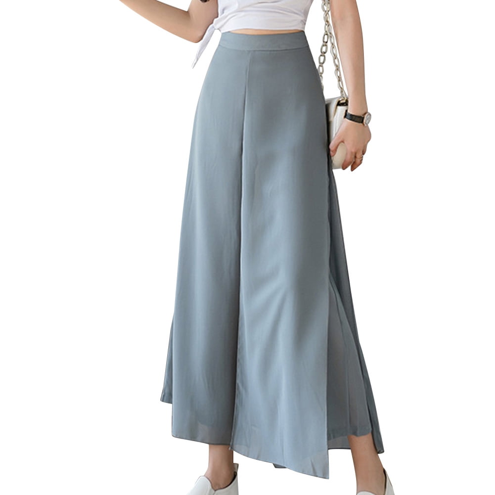 12 Candy Color Womens Cotton Linen Pantskirt Casual Elastic Waist Wide Leg Pants