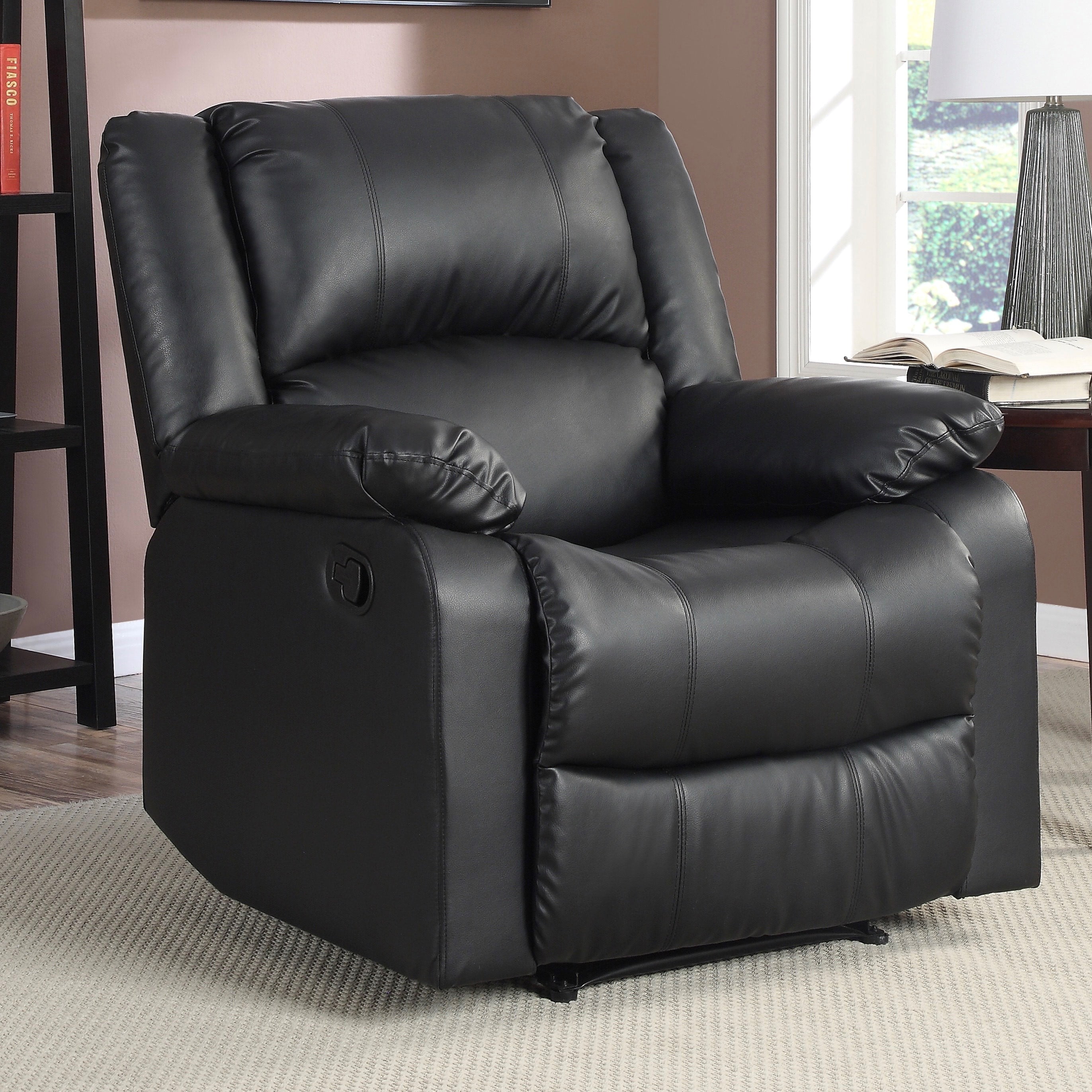relaxalounger warren standard faux leather push back recliner black   walmart