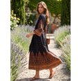 thumbnail image 3 of Women's Boho Embroidered Maxi Dress Long Sleeve Floral Printed Belted Swing Vacation Beach Dress, 3 of 8