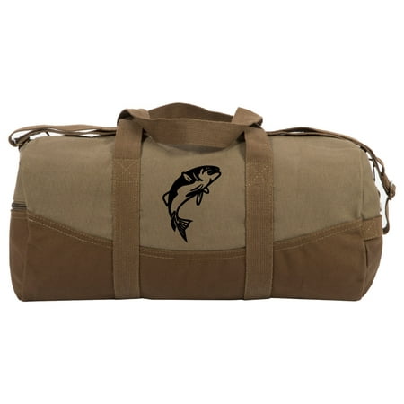 Jumping Bass Fish Two Tone 19” Duffle Bag with Brown Bottom, Detachable