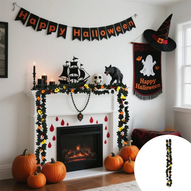 Jpxdew Autumn Maple Leaf Garland for Fireplace Party Decor,Realistic Foliage Design,68.9in,Plastic,No Maintenance