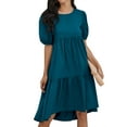 thumbnail image 4 of HUBERY Women Crew Neck Short Puff Sleeve Ruffled Keyhole Back Midi Dress, 4 of 6