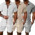 thumbnail image 2 of HAOYUNL Mens 2Pcs Zip Short Sleeve Shirt and Shorts Set Fashion Summer Outfits Casual Set for Mens 2 Piece Short Set M-3XL, 2 of 8