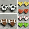 thumbnail image 4 of Cut Wood Heart Baseball Softball Round Football Stud Earrings Women Sports Gift, 4 of 9