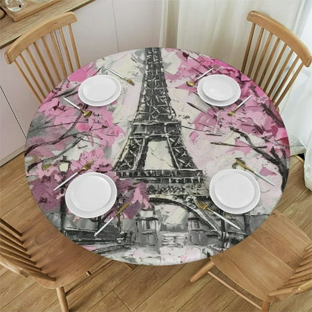 

BCIIG Eiffel Tower Round Table Cover Stain Resistant Washable Indoor Outdoor Tablecloth Kitchen Dining Wedding Parties Waterproof 100% Polyester Fiber 38-42