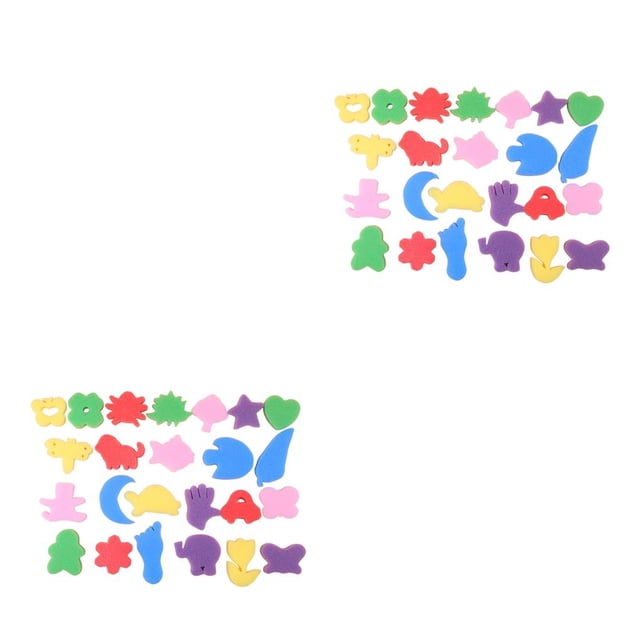 bedienty 1 Set Printing Stamper Colorful Supple Early Learning Kids' Sponge Set Cartoon Drawing Gifts for School Kindergarten Family Random Pattern 2Set