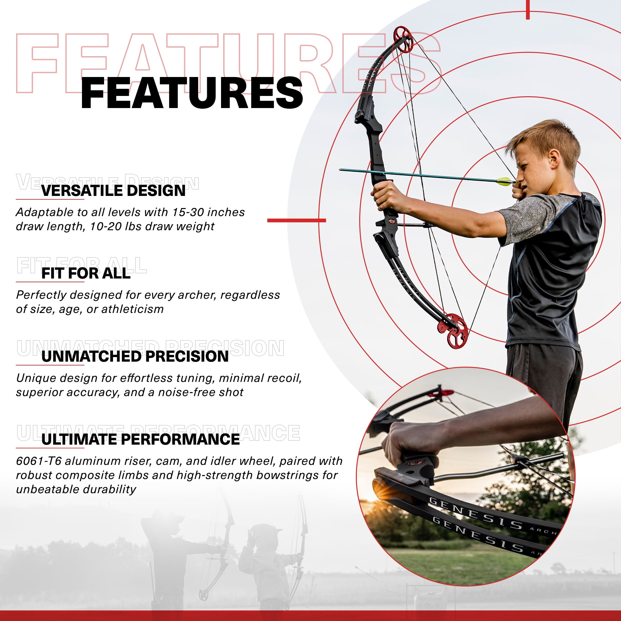 Genesis Archery Compound Bow w/Adjustable Sizing, Left-Handed (3 Pack)
