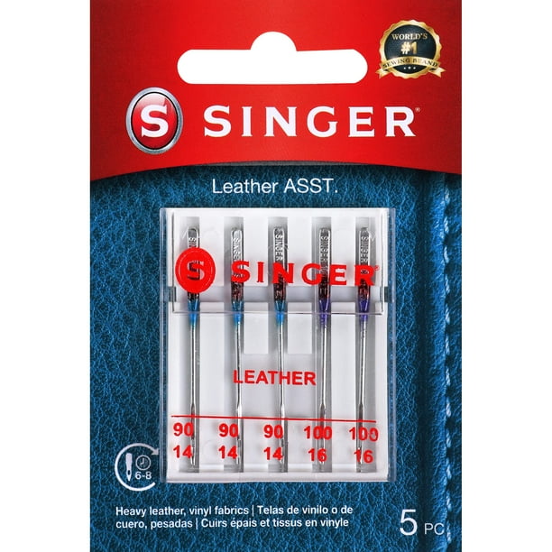 Agujas para máquina de coser SINGER de piel, tamaño 90/14, 100/16
