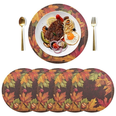 

Round Placemats Plate Mats 15 Inch Non-Slip Heat Resistant Washable PVC Set Table Decoration for Kitchen Dining Autumn-themed Garden Pattern