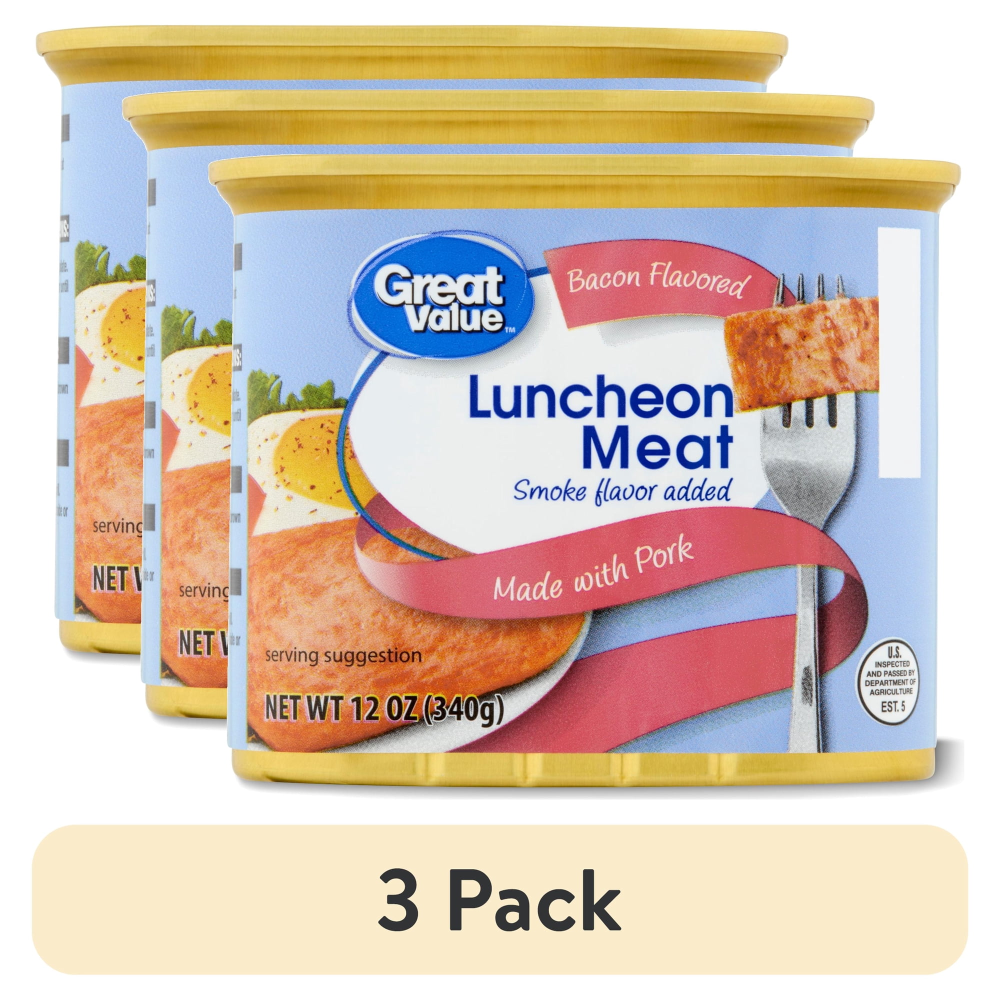 (3 pack) Great Value Bacon Luncheon Meat, High Protein, 12 oz Aluminum Can