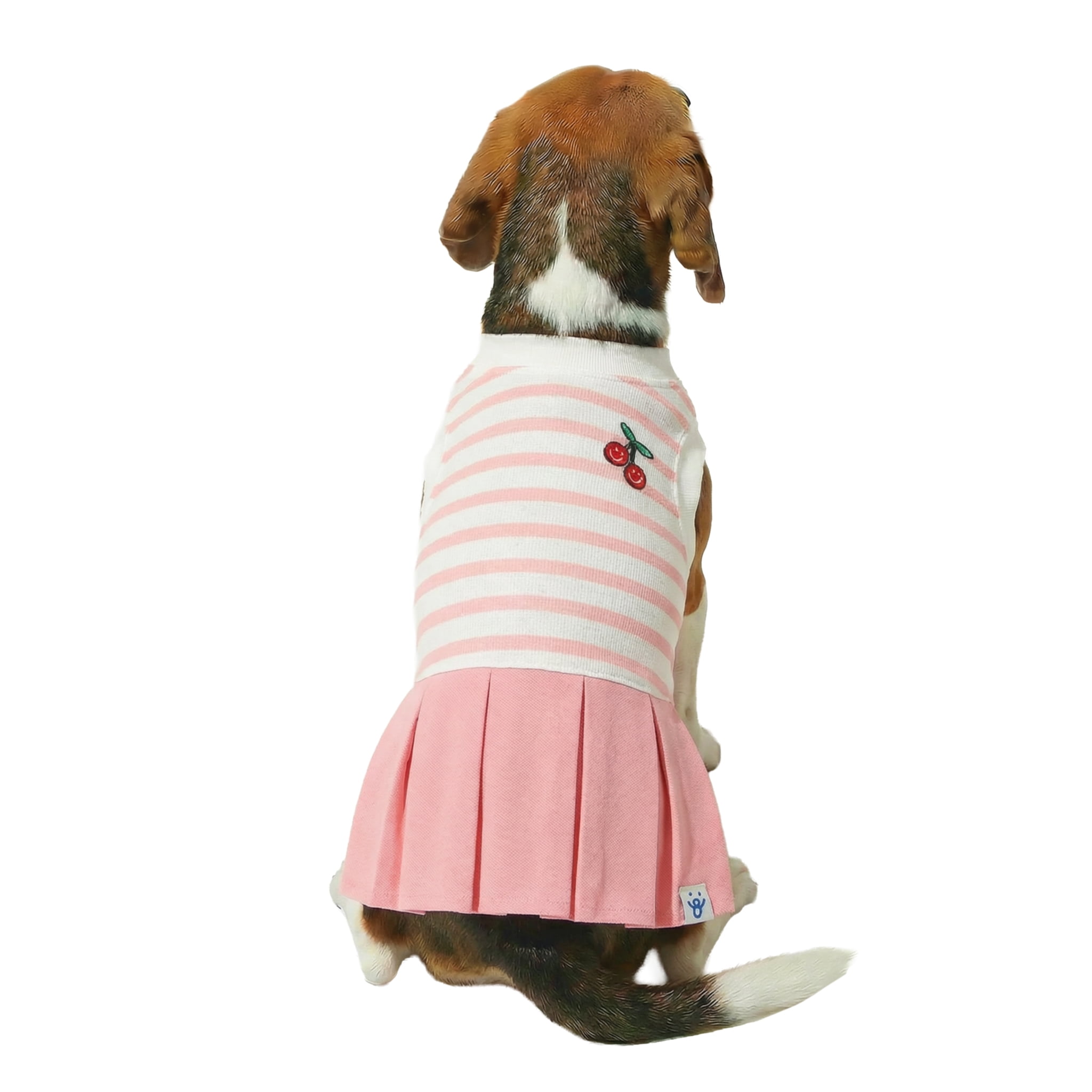Oodles Pink Striped Cherries Pleated Tennis Spring Dog Dress, Medium