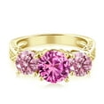 thumbnail image 2 of Gem Stone King 18K Yellow Gold Plated Silver Pink Created Sapphire and Pink Lab Grown Diamond Engagement Ring for Women | 2.66 Cttw | Round 7MM | Gemstone September Birthstone | Size 9, 2 of 4