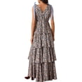 thumbnail image 4 of Summer Sleeveless V-neck Floral Printing Flared Ruffle Long Maxi Dress, 4 of 6