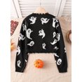 Fashion Distressed Graphic Knitted Crop Sweater For Tween Girl, Cute