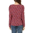 thumbnail image 3 of MODA NOVA Junior's Puff Long Sleeve Round Neck Dots Blouse Tops MultiColor Red L, 3 of 5