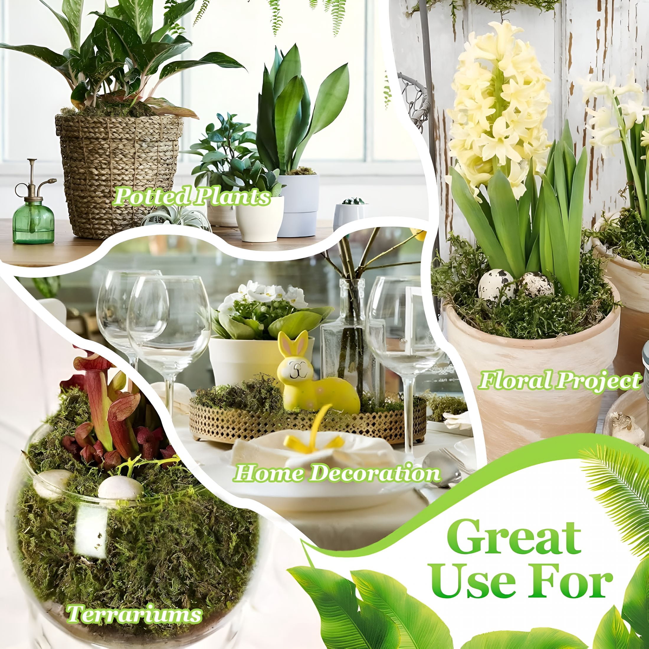 TUWAFE 1.3Lbs Artificial Fake Moss for Fake Plants Indoor- Premium Faux Craft Moss for Potted Plant,Fresh Green Moss Forest Moss for Hamsters Micro-Landscape Terrariums Centerpieces Decor