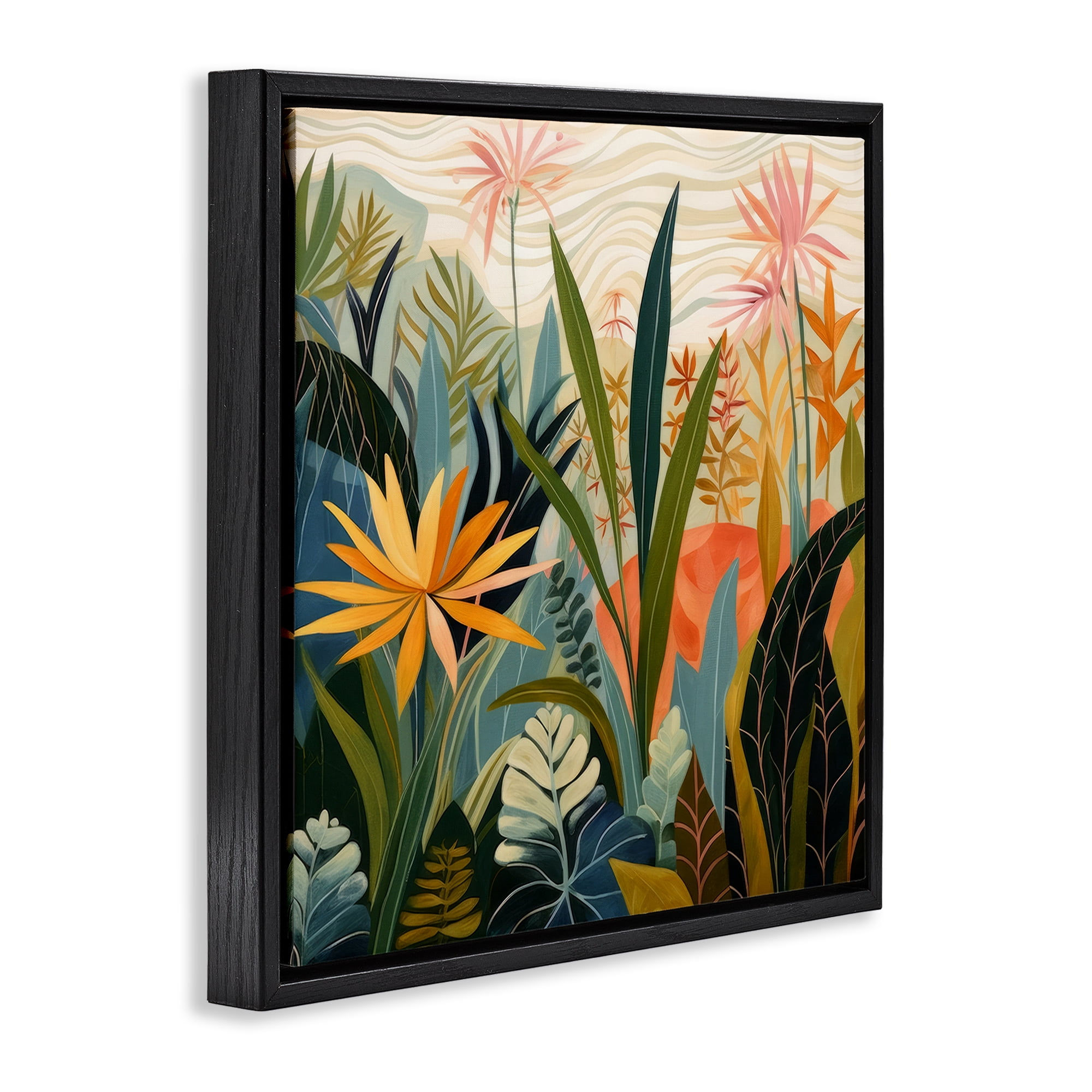Stupell Industries Tropical Botanical Embrace Black Framed Floater Canvas Wall Art, design by Lazar Studio