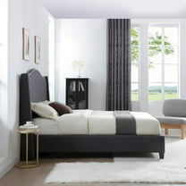 Hampton Linen Fabric Upholstered Twin Platform Bed in Charcoal