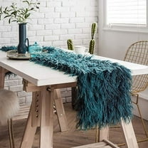 ERDOUY Luxury Faux Fur Table Runner Modern Ultra Soft Long Plush Shaggy Table Runners for Home Kitchen Party Wedding (Peacock Blue, 12"x87")