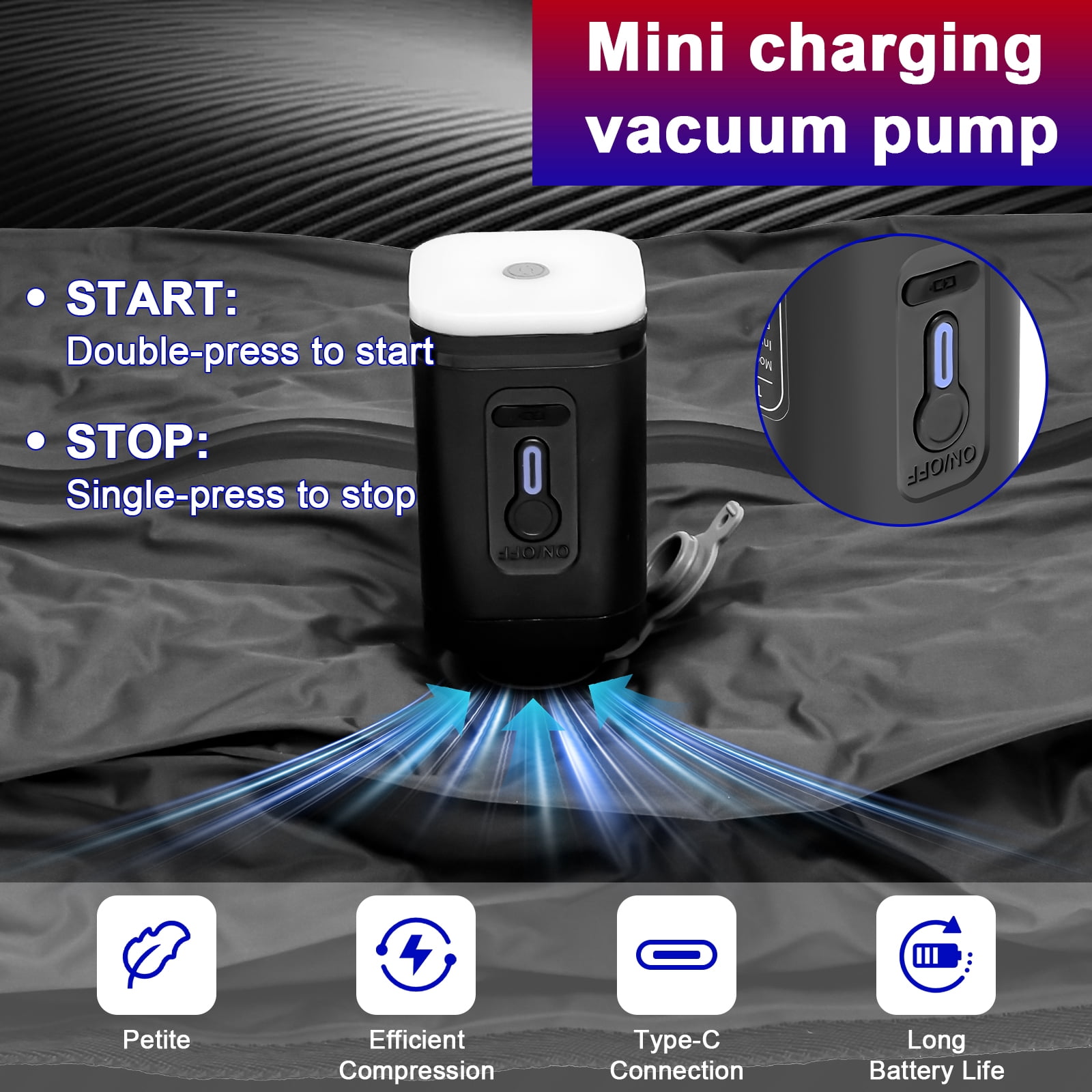Grusce 2 Pack Vacuum Seal Bag for Traveling with Rechargeable Pump, 17L Compression Packing Cube for Carry On Suitcase and Backpack, Reusable IP67 Waterproof Vacuum Storage Bag