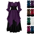 thumbnail image 2 of Renaissance Dress Women 2026 Halloween Long Sleeve Off The Shoulder Medieval Dress Flowy Maxi Dresses Purple M, 2 of 5