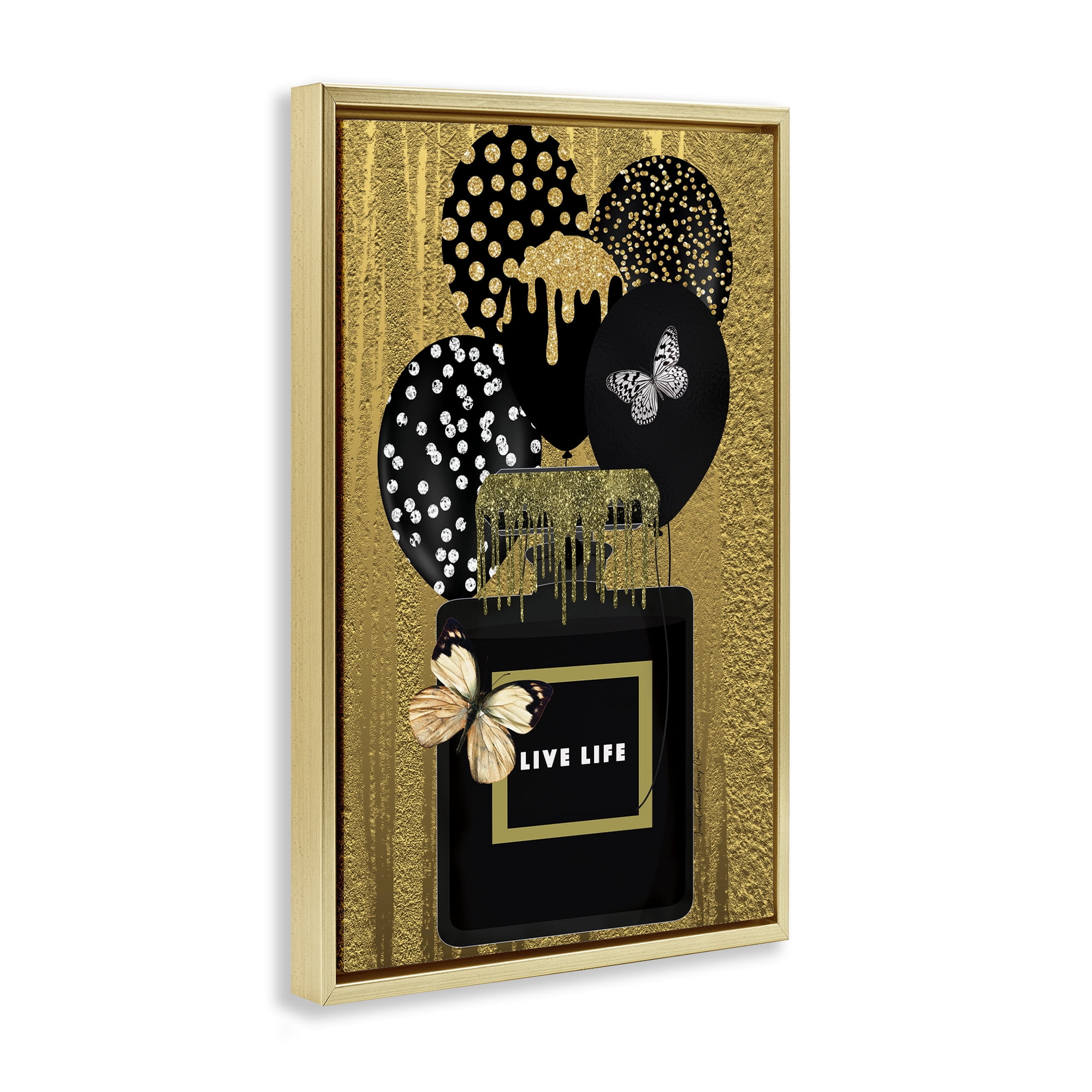 Stupell Industries Live Life Gold & Black Fashion Painting Gold Floater Framed Canvas Art Print Wall Art, 17 x 25