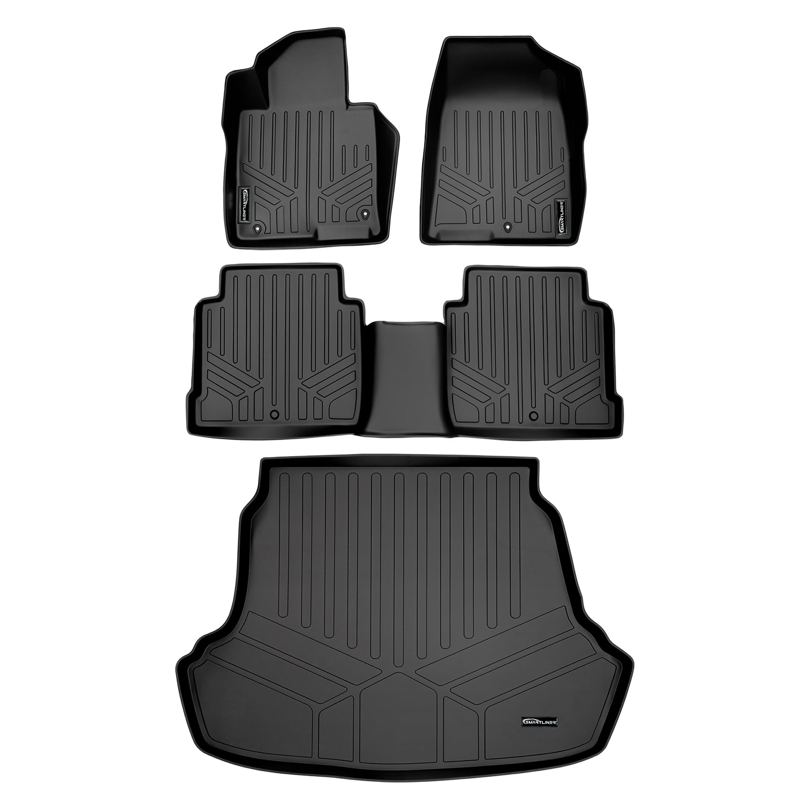 Smartliner All Weather 1st 2nd & Cargo Floor Mats Set BLACK For Sonata