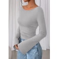 thumbnail image 3 of Camiseta corta de manga larga para mujer PRETTYGARDEN gris talla L, 3 of 8