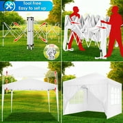 HOTEEL 10x10ft Popup Canopy Waterproof Canopy with 4 Sidewalls Outdoor Commercial Instant Shelter Beach Camping Canopy Tent for Party, White
