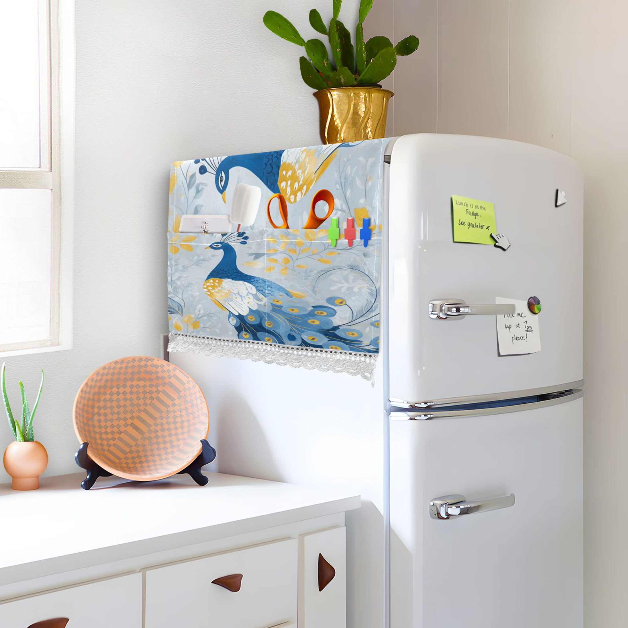 WOBOGO Watercolor Blue Peacock Washing Machine Cloth Dryer Refrigerator Top Cover Protective Non-Slip Mat For Kitchen Laundry