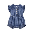 thumbnail image 1 of Argulvti Toddler Baby Girl Ruffled Fly Sleeve Button Romper Casual Summer Jumpsuit Bodysuit 0-18M, 1 of 7