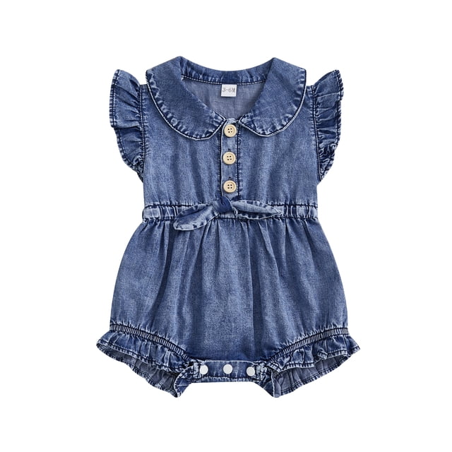 Argulvti Toddler Baby Girl Ruffled Fly Sleeve Button Romper Casual Summer Jumpsuit Bodysuit 0-18M