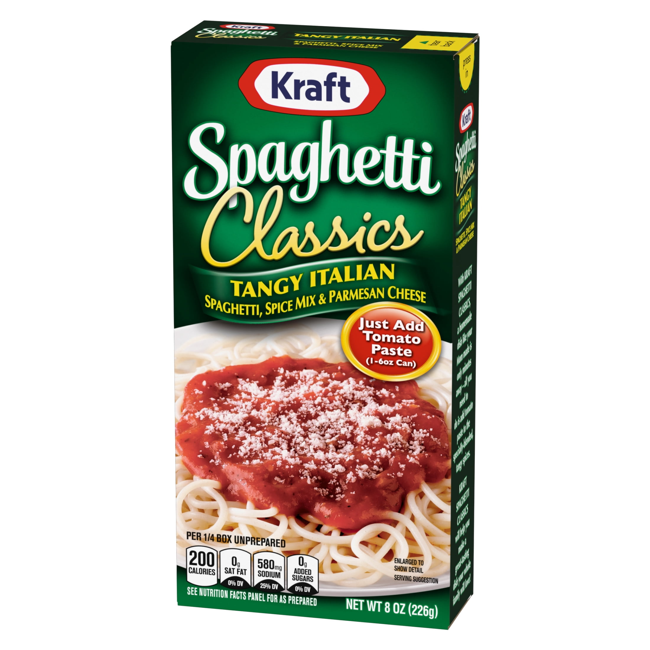 (6 pack) Kraft Spaghetti Classics Tangy Italian Spaghetti, Spices, & Parmesan Cheese Meal Mix, 8 oz Box