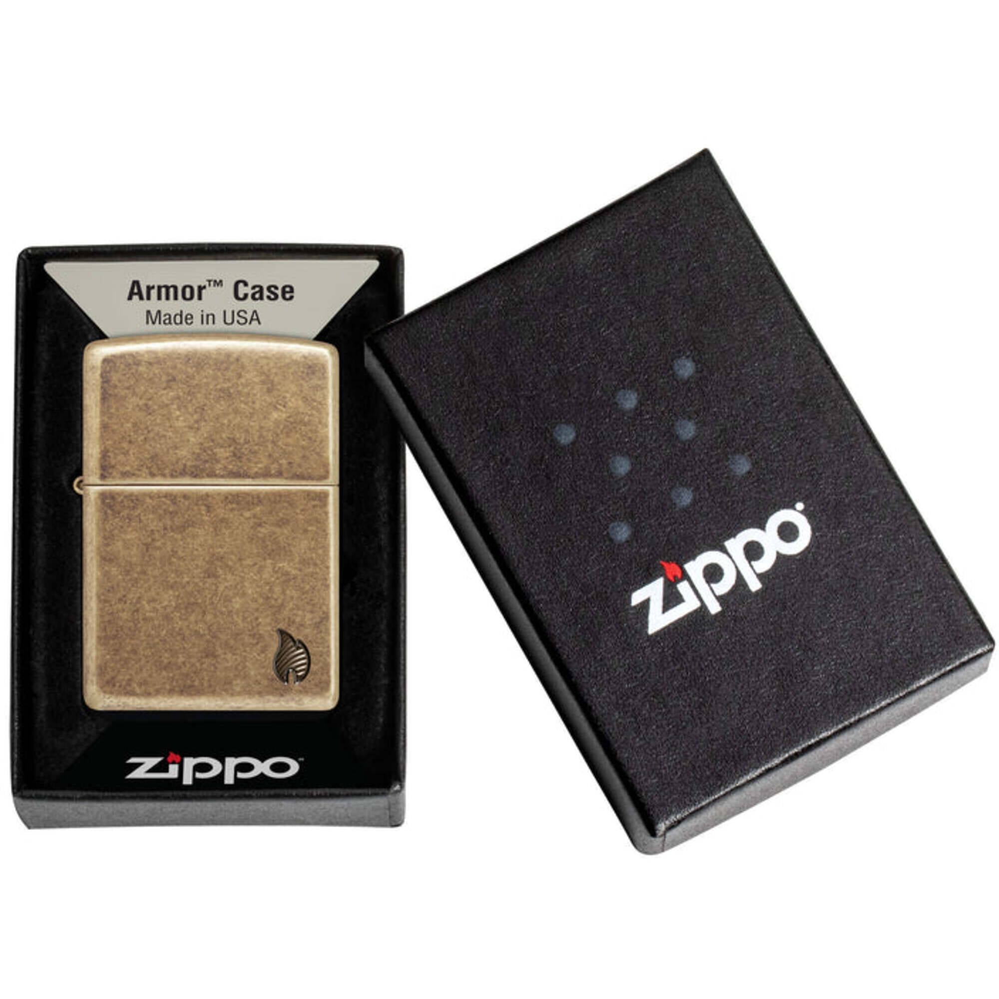 Zippo 46400 Armor Antique Brass Flame Design Pocket Lighter