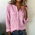 thumbnail image 6 of CQONEPT Long Sleeve Shirt for Women Button Down Blouse Long Sleeve Dressy Casual Cotton Linen Blend Fall Clothes Pink M, 6 of 6