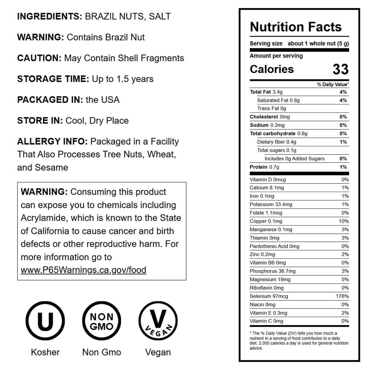 Dry Roasted Brazil Nuts with Himalayan Salt, 8 Pounds — Kosher, Vegan — by Food to Live